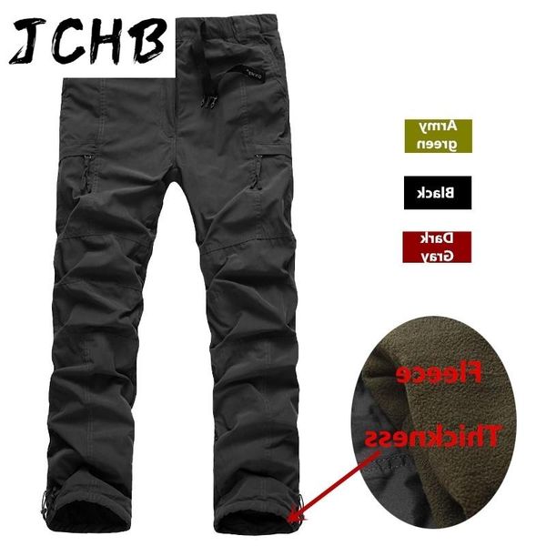 

men's pants double winter layer cargo warm thick fleece baggy cotton trousers for men male camouflage tactical, Black