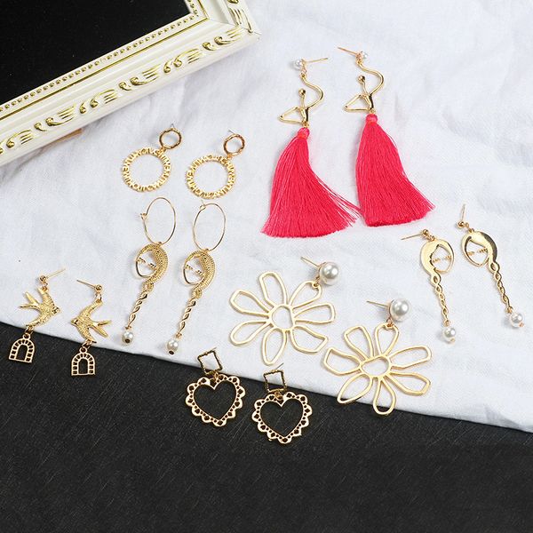 

korean fashion personalized versatile flower long tassel face thin earrings, Silver