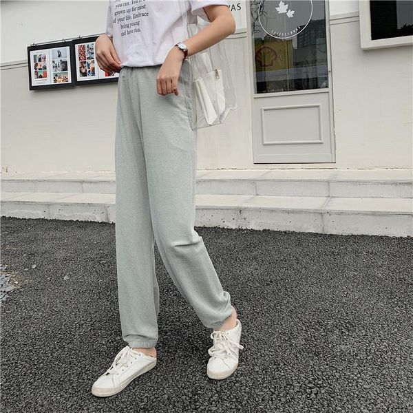 

women's pants & capris h.sa 2021 spring women long high waist casual loose trousers solid pink grey cotton sweatpants fitness, Black;white