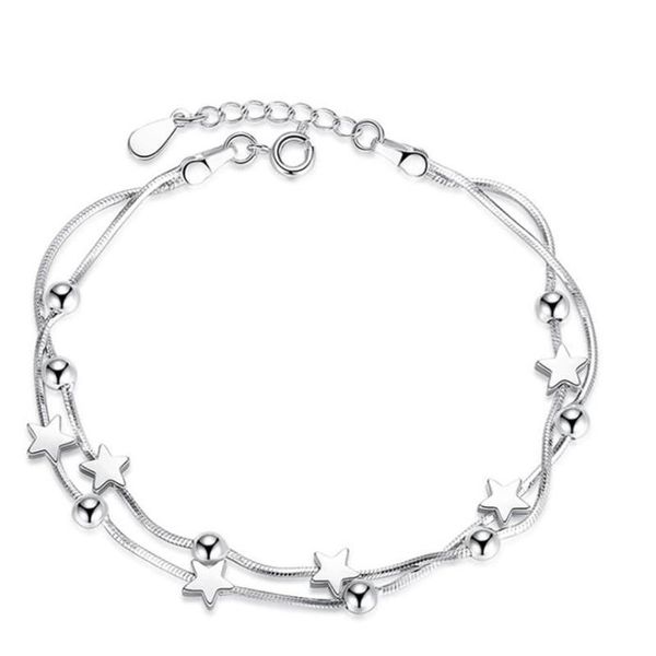 

charm bracelets 925 stamp sterling silver jewelry fashion woman beads bracelet retro square simple star friends gift length 20cm, Golden;silver
