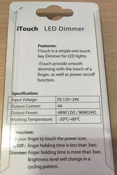 

itouch led dimmer touch switch with dc female & male plug for single color led strip lamp dc 12v/24v in line style black/white