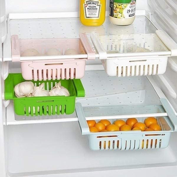 

kitchen storage & organization adjustable slide fridge er space saver organizer rack shelf holde drawer