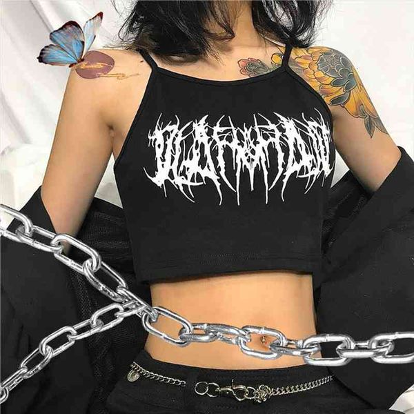 

gothic dark summer women clothes streetwear loose hip hop femme korean sling vintage e girl short slim, White