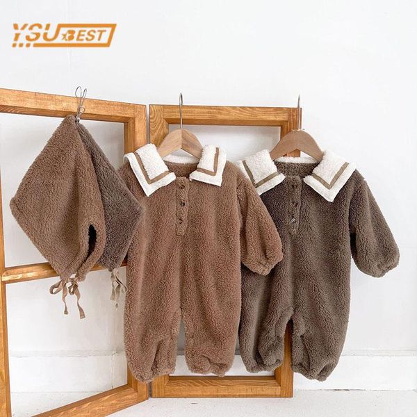 

jumpsuits sailor collar baby boy girl thicken rompers winter kids long sleeve infant born clothes, Blue