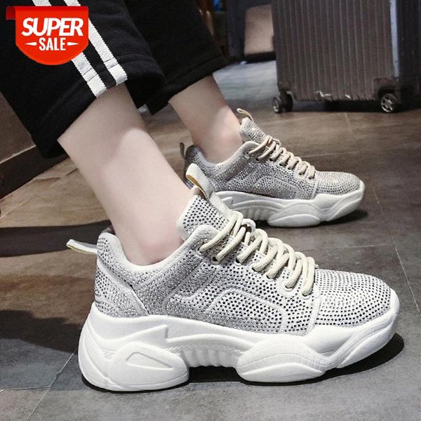 

fashion ladies casual shoes 2019 new black and white lace-up platform shoes korean style rhinestone women's #du3g