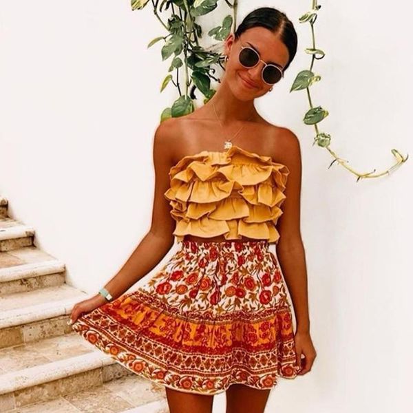 

foridol colorful one shoulder and blouses boho shirt vintage ruffle harajuku beach blouse shirt lace up back 2021, White