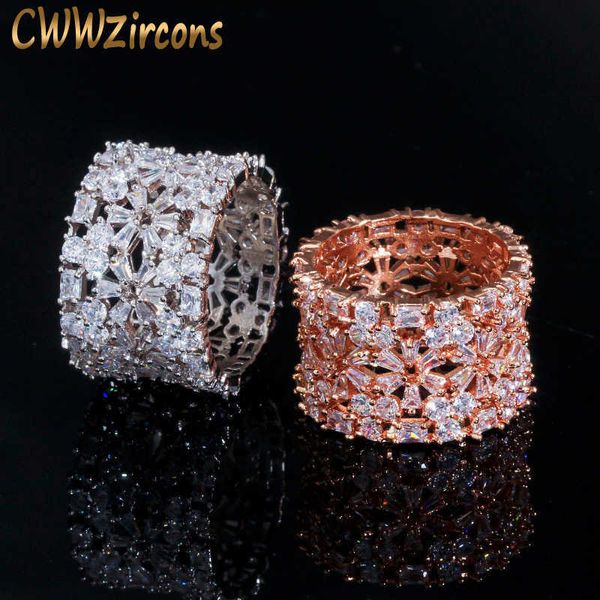 Luxo 585 Rose Gold Cúbico Cúbico Zircônia CZ Big Anéis de Casamento para Mulheres Engajamento Nupcial Prom Jóias R150 210714