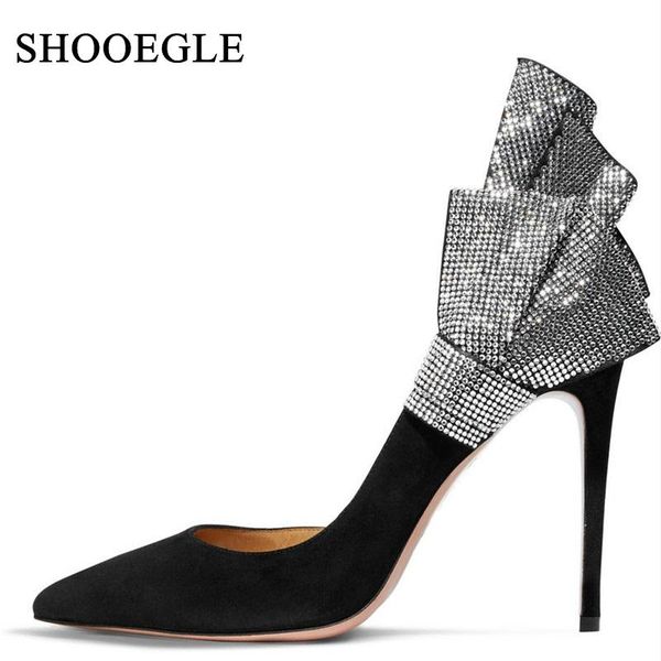 

dress shoes shooegle woman rhinestone high heels pumps black suede thin heel shoe pointed toe party wedding evening