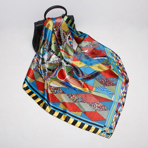 

armorhero 90cm women headband scarf shawl geometric rhombus stripes pattern neckerchief scarf spring summer colorful scarves, Blue;gray