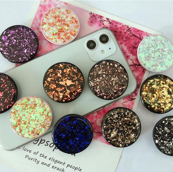 

10 pieces fashion epoxy gold foil mobile phone holder griptok for iphone samsung huawei smartphone foldable finger ring support grip stand