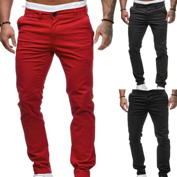 

en new design travel office men's casual solid color straight slims fit long trousers plus size 2xl, Black