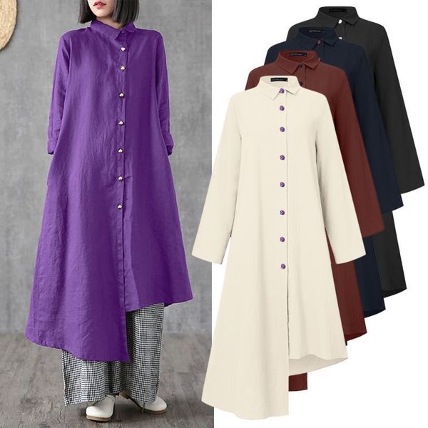 

women's blouses & shirts blouses autumn blouse kaftan solid casual long sleeve asymmetrical female button down blusas plus 62s2, White