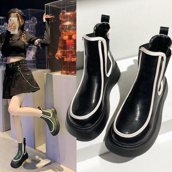 

martin 2021 autumn winter muffin bottomed chelsea short british chimney motorcycle boots thick heel's, Black