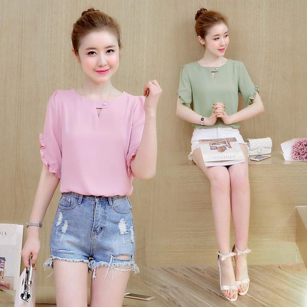 

men's t-shirts chiffon shirt women short-sleeved summer korean loose flared sleeve t-shirt, White;black