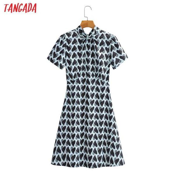 

tangada women heart print romantic dress bow neck short sleeve females midi dresses vestidos 1f182 210609, Black;gray