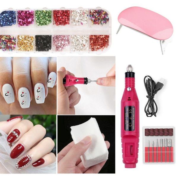 

nail art kits set uv led lamp dryer with soak off manicure tools electric drill for