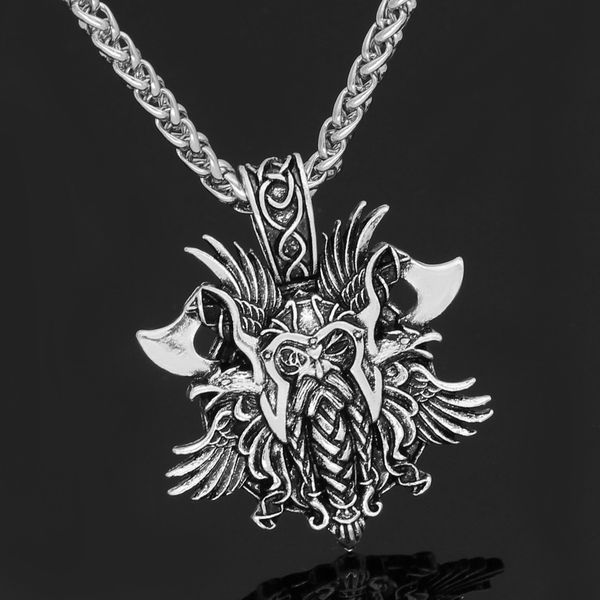 

viking odin riding crow axe pendant necklace men's jewelry trendsetter, Silver
