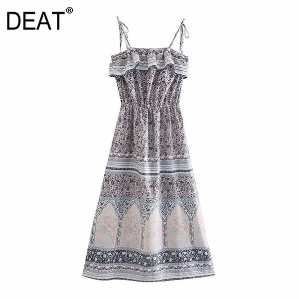 

[deat] summer fashion high waist sleeveless sling backless printing loose temperament dress women 13q252 210527, Black;gray