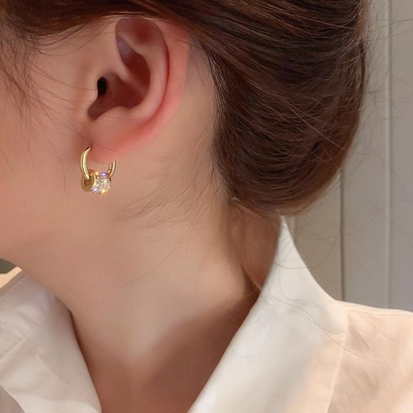 

stud fashion trendy circle real gold plated earrings with crystal, Golden;silver