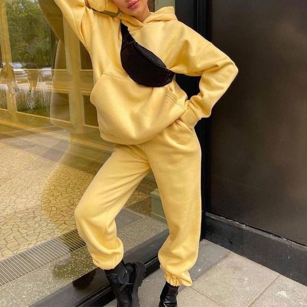 

women's two piece pants women fleece hoodies sets 2021 autumn winter casual sports suits hooded loose sweatshirts and sweatpants tracks, White