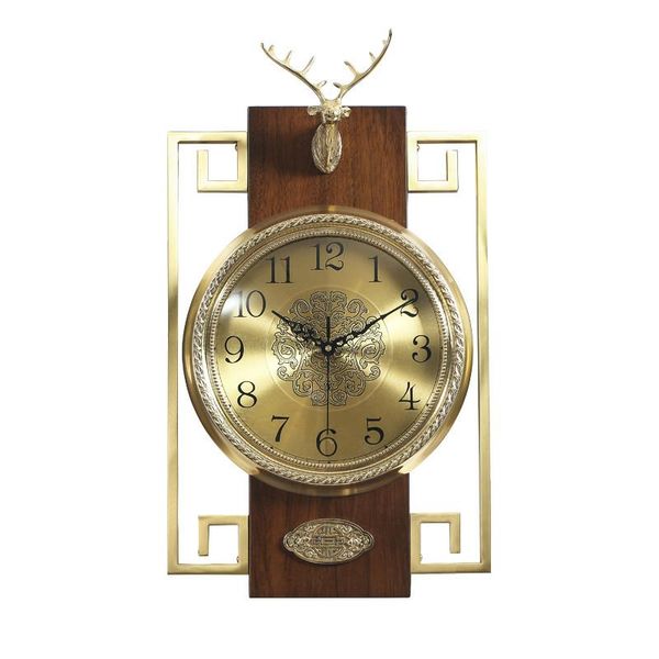 

wall clocks chinese copper clock living room hanging table home atmosphere solid wood light luxury creative fashion deer
