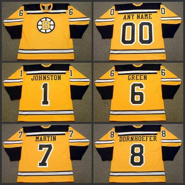 

1 eddie johnston 6 ted green 7 pit martin 8 gary dornhoefer boston bruins 1966 ccm vintage away hockey jersey s-3xl, Black;red