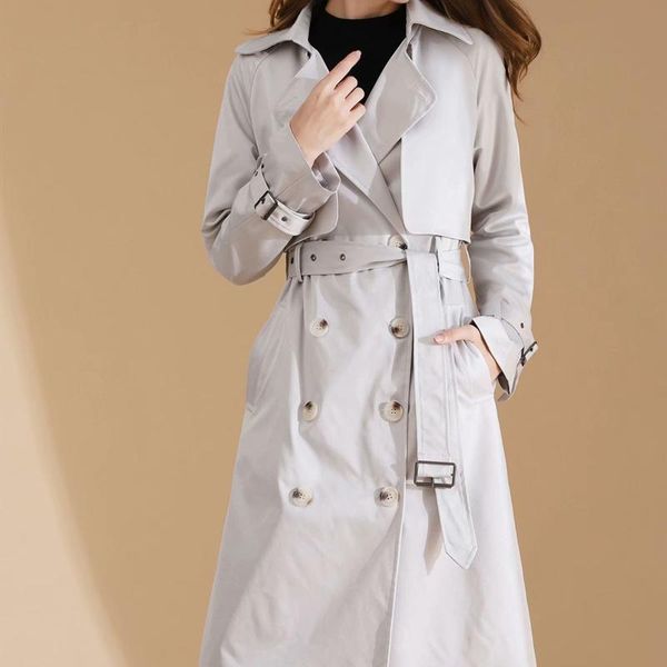 

women's trench coats 2021 autumn women fashion solid color windbreaker female long section coat ladies lapel jacket girls outwe, Tan;black