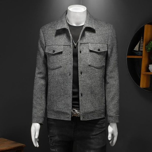 

men's jackets korean autumn and winter suit collar slim fit casual stripe fashion wool jacket outerwear & coats, Black;brown