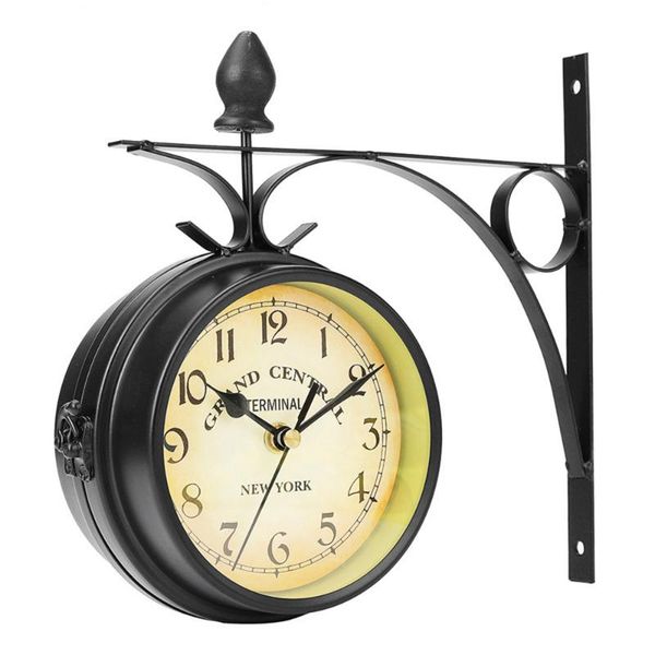 

wall clocks outdoor clock hanging retro double sided battery powered metal mount vintage garden coffee bar decoration round station