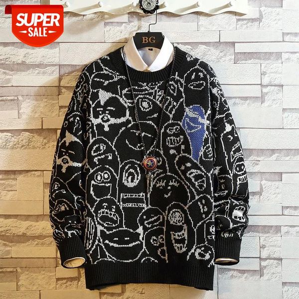 

men's sweaters spring autumn winter clothes 2021 black print pull oversize turtleneck korea style casual standard pullovers #gf3y, White;black