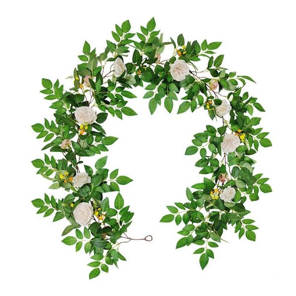 

artificial flower eucalyptus garland with champagne lily, 6ft fake silk vine decorations hanging for wedding table decor