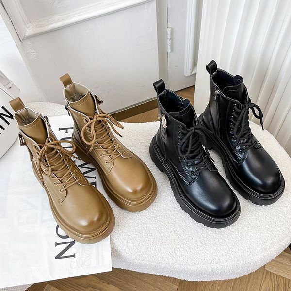 Bayan platform kış dantel-up bot ayak bileği moda 2021 gündelik sıcak kalın topuk kaymaz ayakkabılar 785