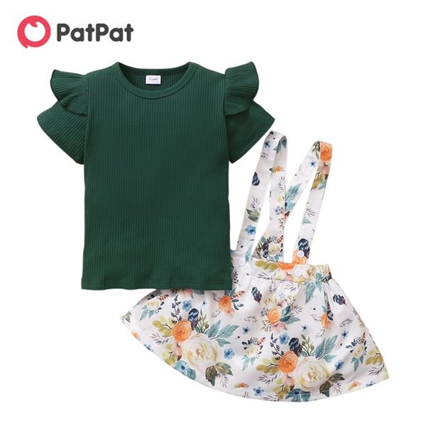 Verão 2-peça Bebê / Criança Girl Tee e Imprimir Suspender Dress Set 210528