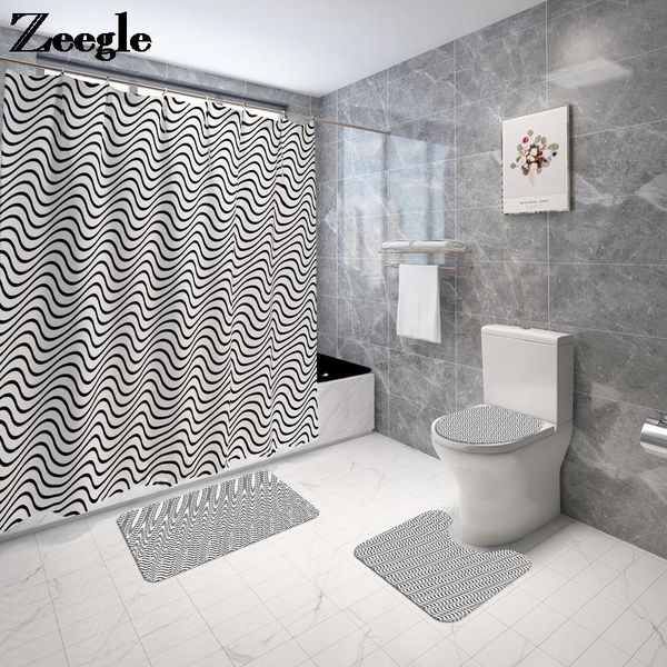 

bath mats bathroom carpet rug waterproof shower curtain and mat set home decor toilet anti-slip floor pad