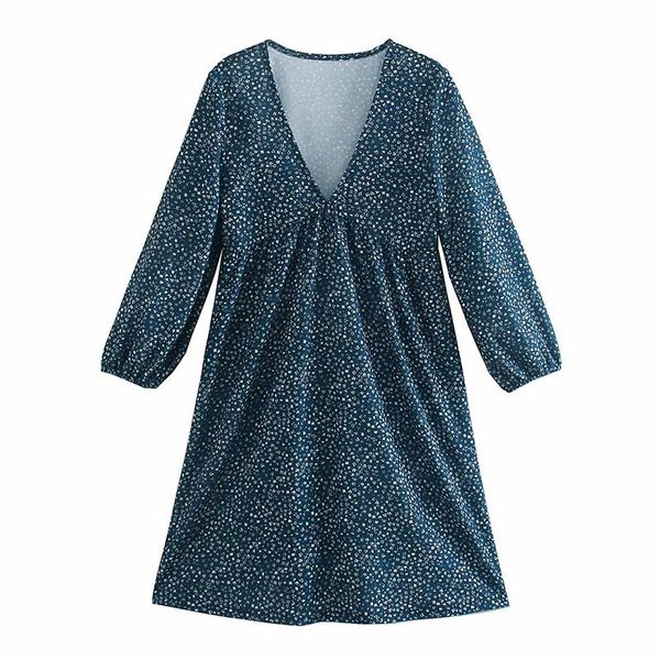 

ladies spring summer printed dress women's 2021 new elegant v neck three quarter sleeve blue floral short dresses fashionable, Black;gray