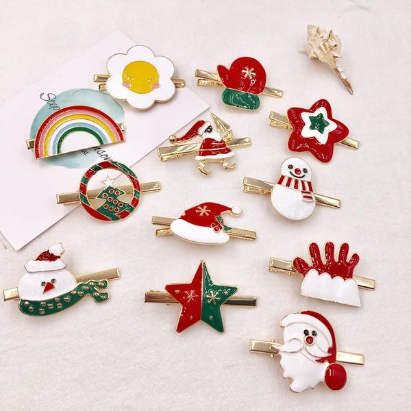 

hair accessories cute children christmas clip girls santa barrettes kids snowman stars rainbow hairpins xmas gift jewelry, Slivery;white