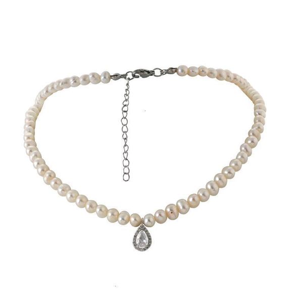 

aensoa 2021 new fashion pearl choker necklace elegant pearl chain water drop crystal pendants for women girl jewelry gift, Silver