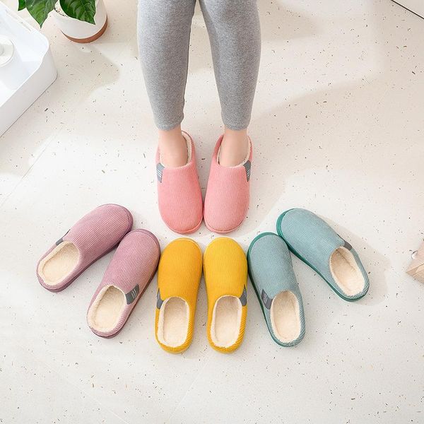 

2021 winter female indoor slippers solid color non-slip soft ladies warm house slippers indoor bedroom casual couple, Black