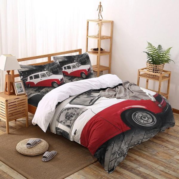 

2/3/4pcs bedding set parked red and white retro cars duvet cover creative comforter bed cover set housse de couette bedclothes