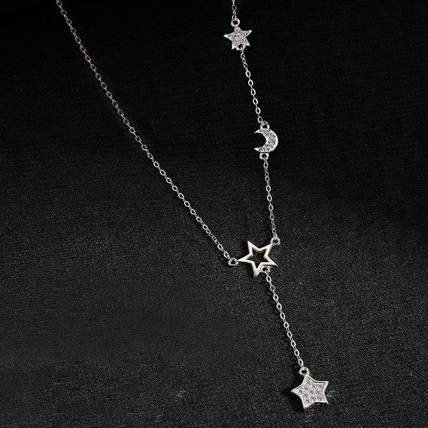 

chains 925 sterling silver star moon necklace female ins elegant collarbone chain