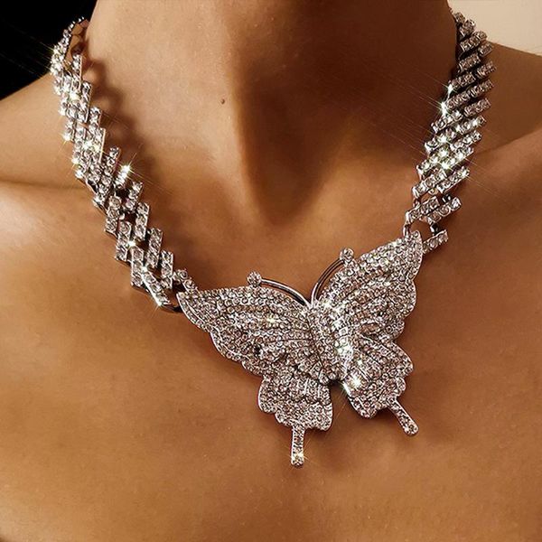 

chains fashion hip hop full cuban butterfly link necklace chain iced out women for men chunky curb thick necklaces punk jewelry, Silver