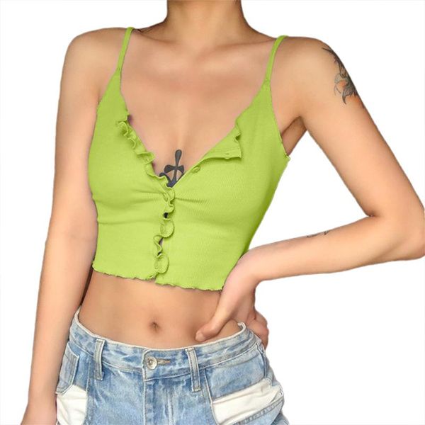 

women's tanks & camis 2021 womens crop summer solid color shirts single-breasted t-shirt neckline backless, White