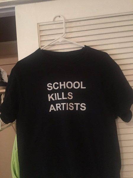 

school kills artists double print aesthetics graphic tee youth street style cool t-shirt grunge fashion black tumblr, White
