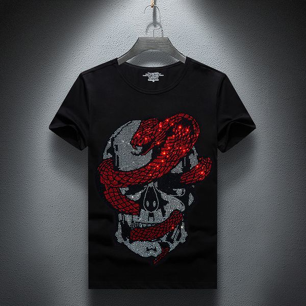 

2021 new t-shirt men summer short sleeve fashion streetwear slim cotton casual tshirts rhinestone plus size s-7xl tee male 74hz, White;black