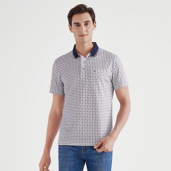 

men's polos brand summer short sleeve shirt lapel t-shirt thin loose point young and middle-aged t, White;black