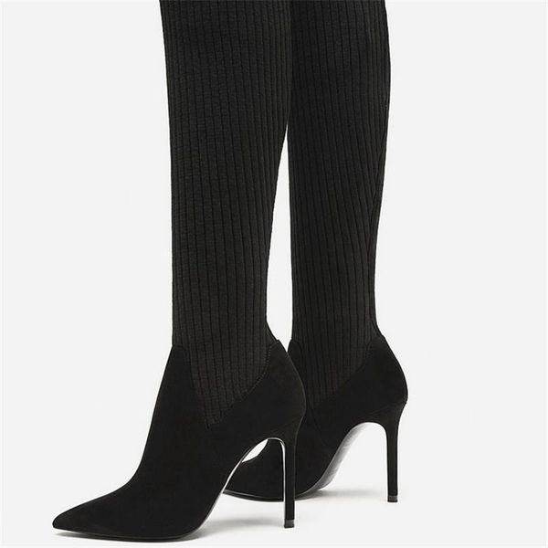 

boots discvr slim stretch over the knee boot 2021 woolen knitting high heels winter women stiletto long shoes1, Black