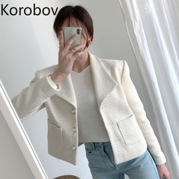 

korean office lady fashion women coats vintage turn-down collar long sleeve short coat 2021 new arrival pockets jackets, Black;brown