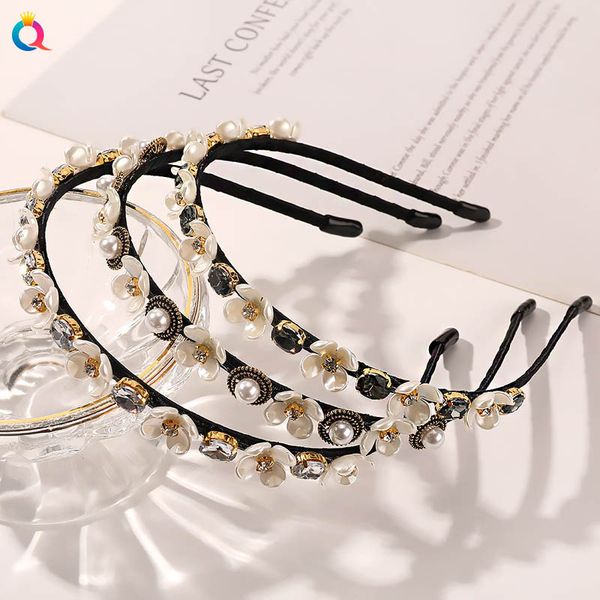 

girls hair accessories sticks teenage kids headbands big children vintage pearl rhinestone diamond flower head bands b7384, Slivery;white