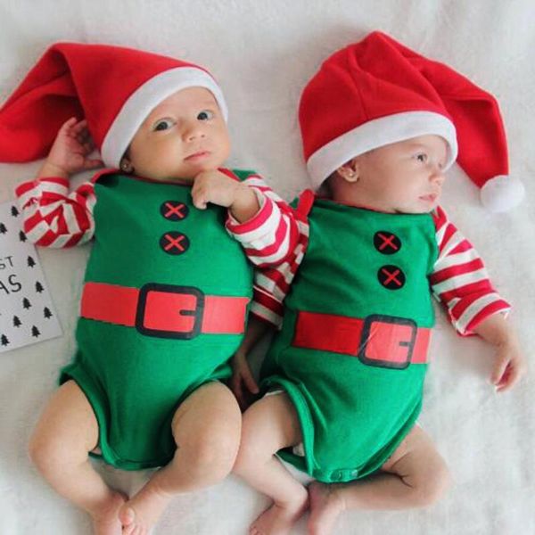 

clothing sets christmas outfits for born infant jumpsuit baby boys girls xmas hat cap romper playsuit, White