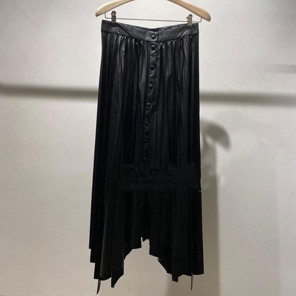 

skirts women black pleated long irregular single breasted female